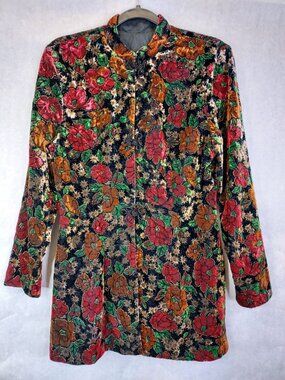 VTG Algo Velvet Floral Burnout Blazer Jacket Women's 10 Black Floral Whimsigoth